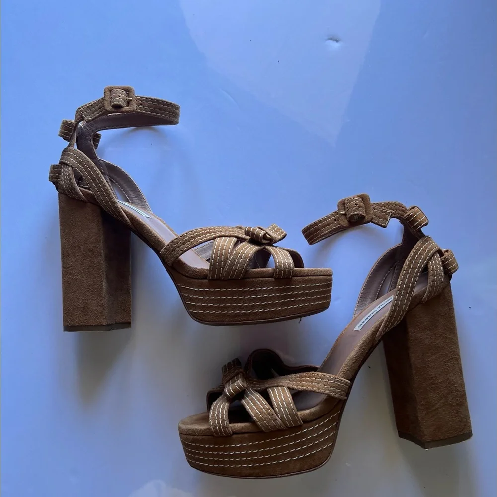 Tabitha Simmons Tan Platform Block Heel Sandals
